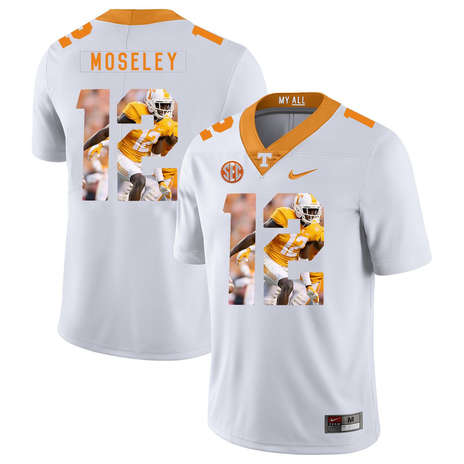 Men Tennessee Volunteers #12 Moseley White Fashion Edition Customized NCAA Jerseys